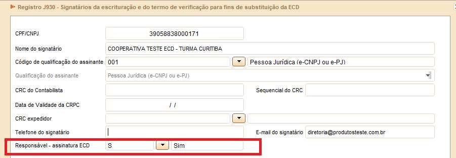 Registro J930: Identificação dos Signatários da Escrituração