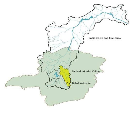 Figura 1 - Situação geográfica da Bacia Hidrográfica do Rio das Velhas em relação à Bacia Hidrográfica do São