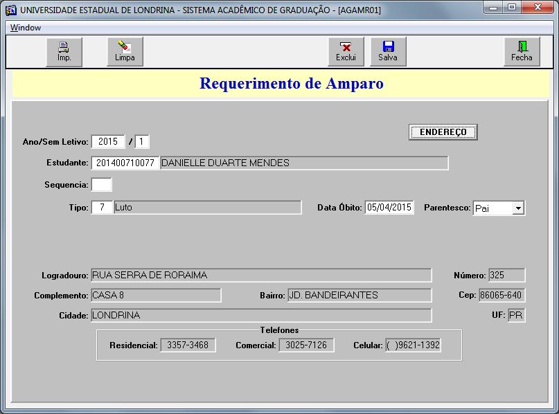 11 4.5 REQUERIMENTO DE AMPARO (LUTO OU PARTICIPAÇÃO EM EVENTO) Para acessar clique em Atendimento, Amparo, Requerimento.