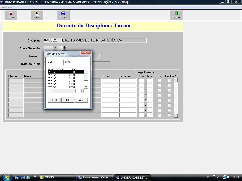 Cadastros, Disciplina, Oferta, Docente.