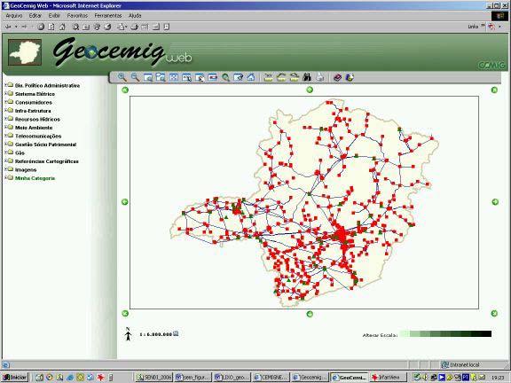 Figura 8 - Tela do GeoCemig Web 2.6. Situação Atual do Levantamento dos Dados em Campo e Cadastramento em GIS Até meados de fevereiro de 2006, haviam sido levantadas aproximadamente 62.