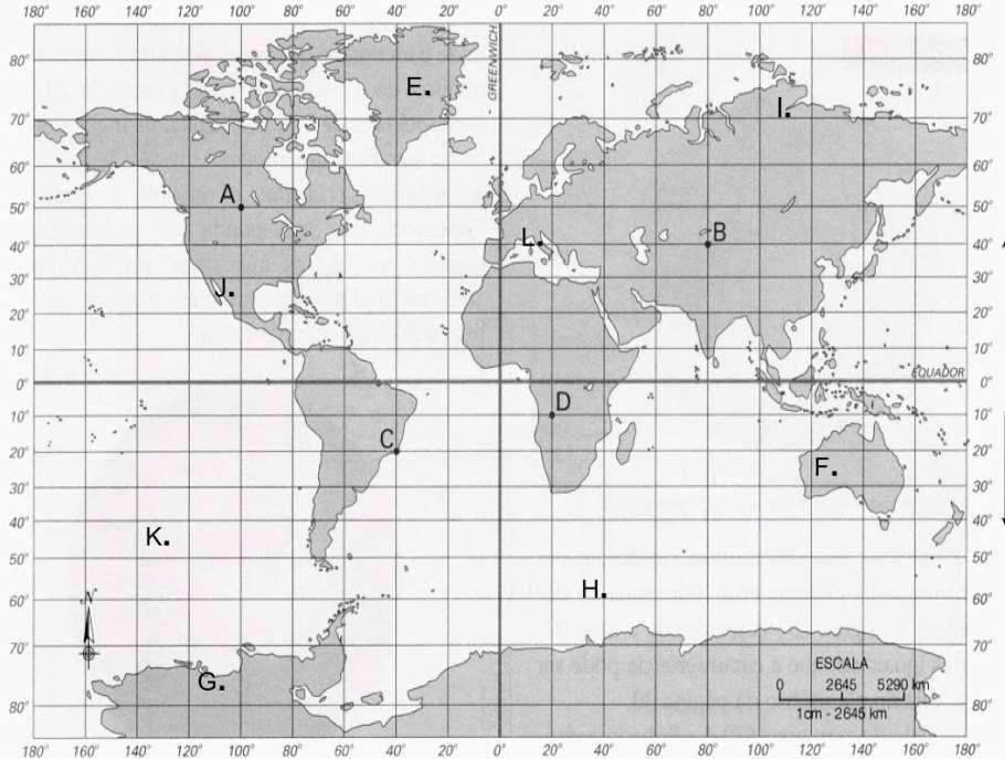 Exemplo de planisfério quadriculado pelas coordenadas geográficas