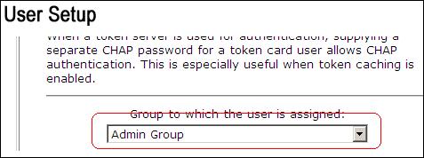 2. Do grupo a que o usuário é atribuído a lista de drop-down, escolha o admin group. 3.