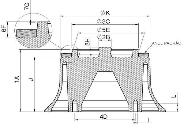 Figura 2 Medidas do modelo de peça inspecionado Fonte: Elaborado pela empresa O tipo de carta de controle aplicado ao estudo foi a carta IM/R, utilizadas em situações em que o tamanho amostral para o