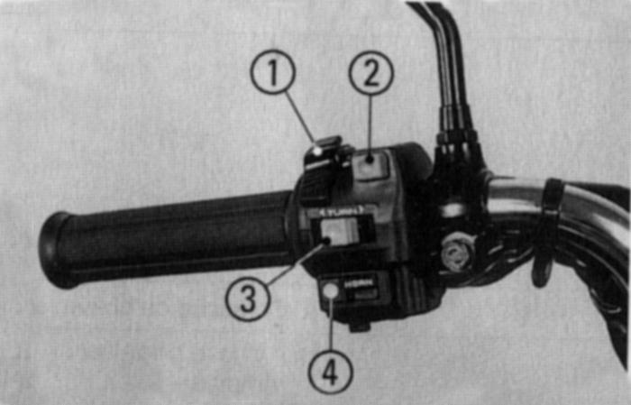 Interruptor do farol (1) O interruptor do farol (1) possui duas posições: H e OFF (indicada por um ponto de cor laranja). H: Farol, lanterna traseira e lâmpadas dos instrumentos acesos.