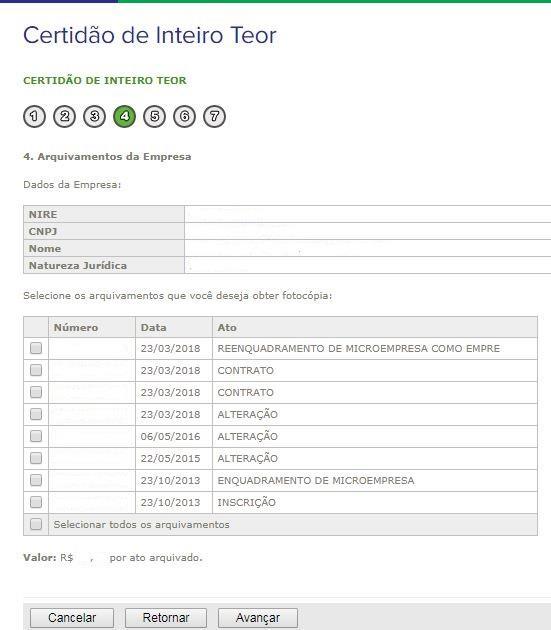 caixas de seleção os documentos faltantes