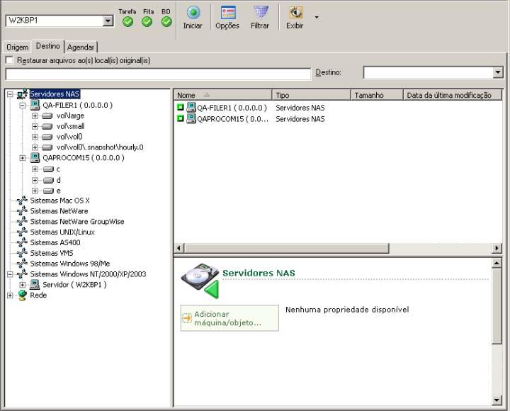 Configuração do sistema de arquivos Veja abaixo um exemplo da janela Gerenciador de restauração correspondente: Mais informações: NDMP (Network Data Management Protocol) (na página 11) Configuração