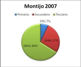O desenvolvimento é mais detalhado a partir do ano 2007-2008 que mostra uma mudança na percentagem do sector Secundário ao sector Terciário.