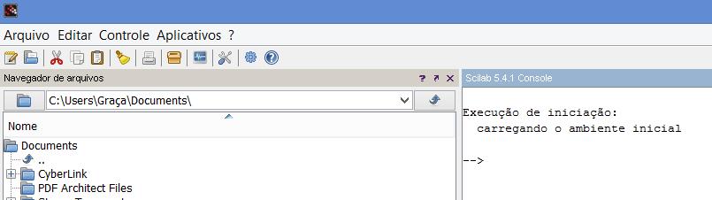 primeira, os comandos são digitados diretamente no prompt do Scilab: Ao ser pressionada a tecla Enter, os comandos digitados são interpretados e imediatamente executados O Scilab funciona como uma