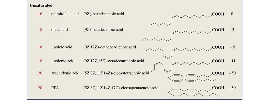 Linolênico Hexadecanóico Octadecanóico Eicosanóico cis-9-hexadecanóico cis-9-octadecanóico cis,cis,9,12- Octadecadienóico