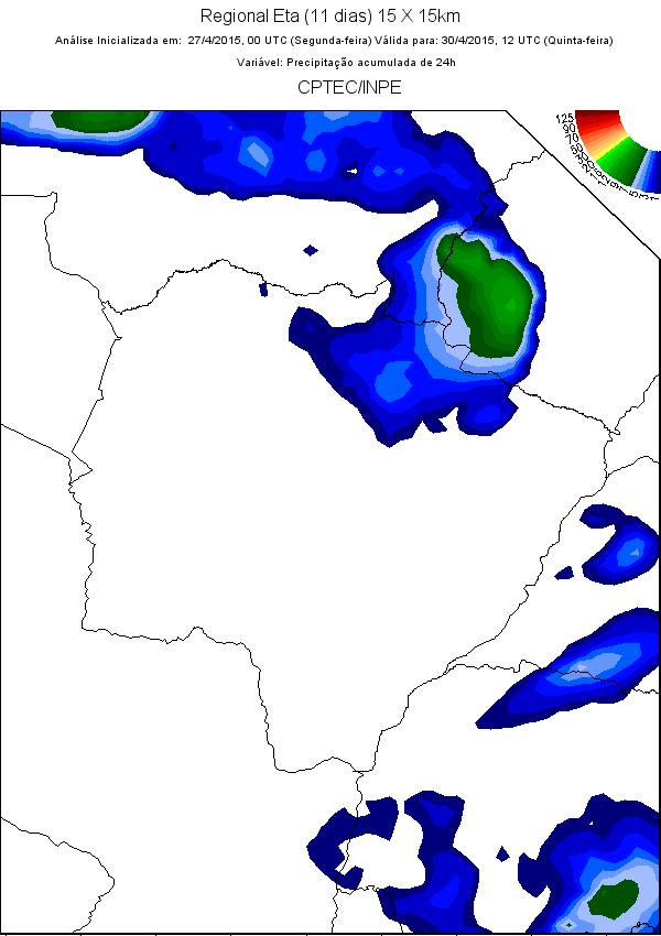 De acordo com o modelo Regional ETA (11 dias) 15 X 15 km, a previsão numérica do tempo indica que