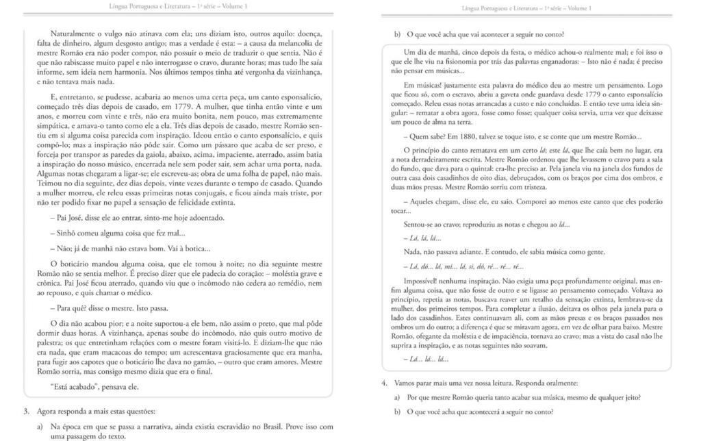 Caderno do Aluno de Língua Portuguesa e Literatura (2014-2017), volume 1, pp. 50 e 51.