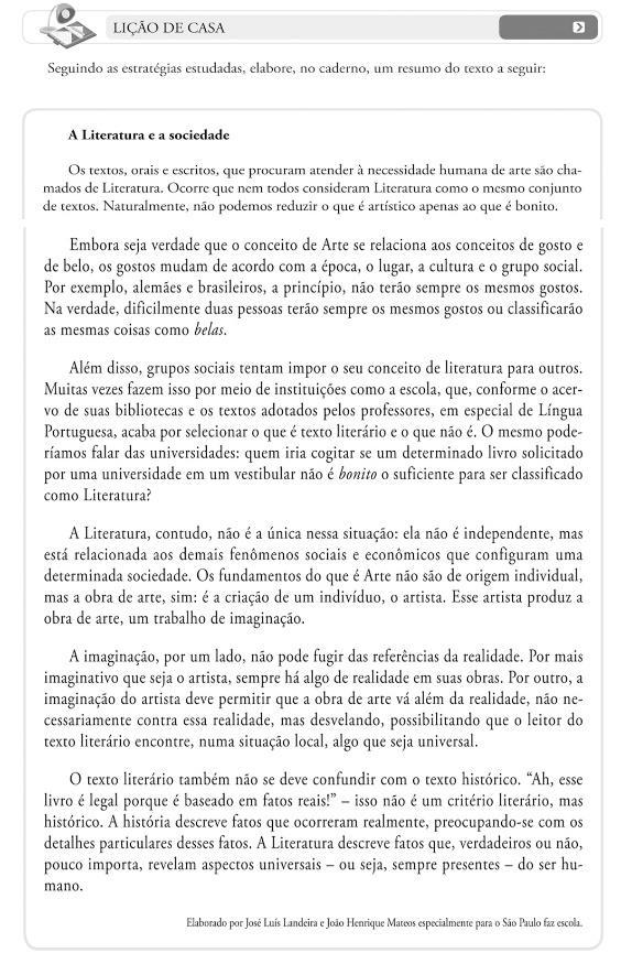 233 Imagem 15: Literatura e Sociedade. Fonte: Secretaria da Educação do Estado de São Paulo. Caderno do Aluno de Língua Portuguesa e Literatura (2014-2017), 1ª série, Ensino Médio, volume 1, pp.