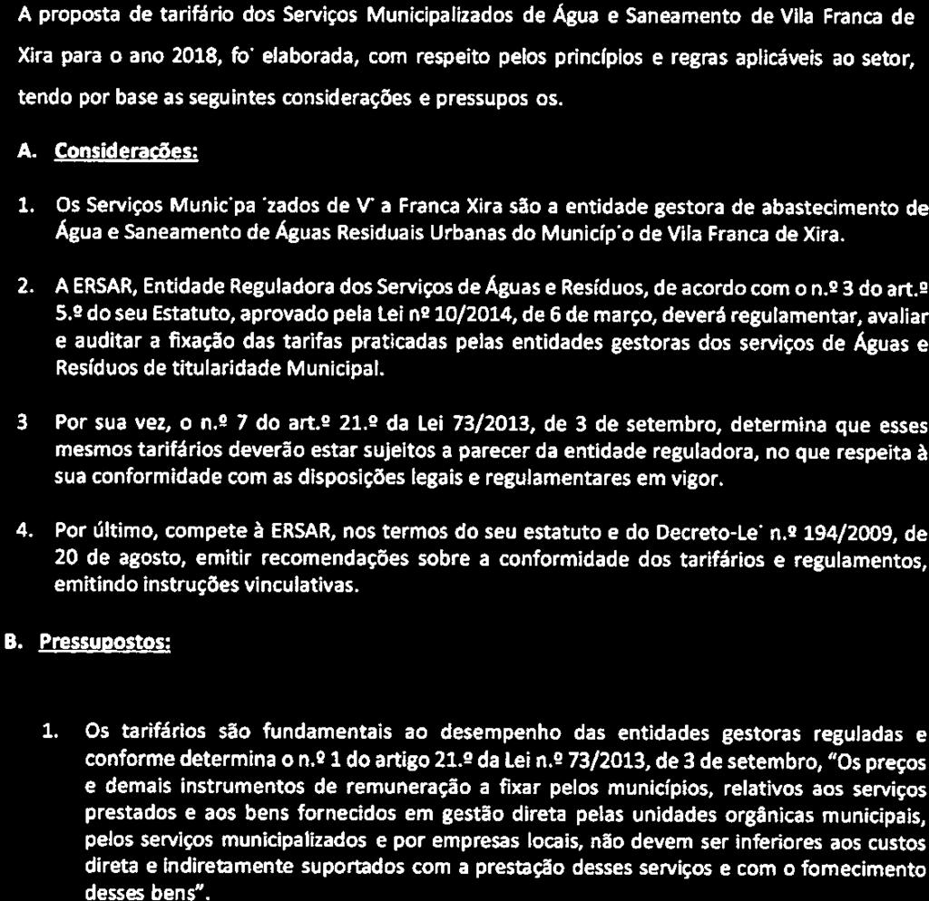 SERVIÇOS MUNICIPALIZADOS DE ÁGUA E SANEAMENTO MUNICÍPIO DE VILA FRANCA DE XIRA ANEXO II DOCUMENTO COMPLEMENTAR À TABElA DE TARIFAS E PREÇOS DOS SERVIÇOS MUNICIPAUZADOS DE ÁGUA E SANEAMENTO DE VILA