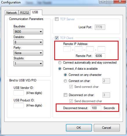 No campo Disconnect timeout inserir o valor 100 Remote IP Address : xxx.xxx.xxx.xxx Pressionar OK para salvar as configurações e reinicie o adaptador 6.