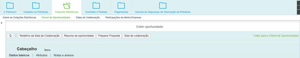 Na opção Oportunidades Públicas, localizar a oportunidade desejada e clicar no ícone na linha correspondente; 1 Clicando no link do número, a oportunidade