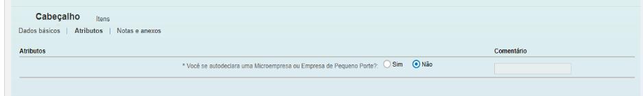 Microempresa ou Empresa de Pequeno Porte, selecionando a opção sim para o caso de microempresa ou