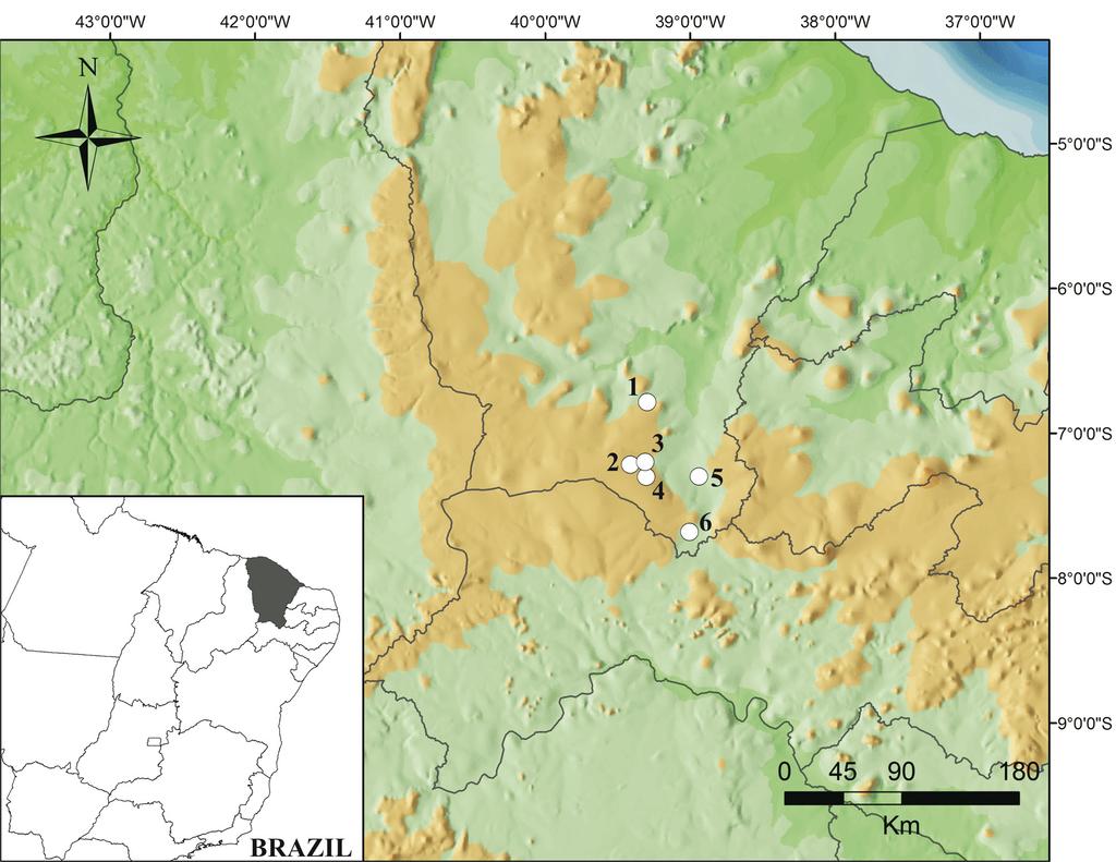 Herpetofauna of Araripe, northeastern Brazil Fig. 1. Map of the Araripe bioregion showing the sampled municipalities (Ceará).