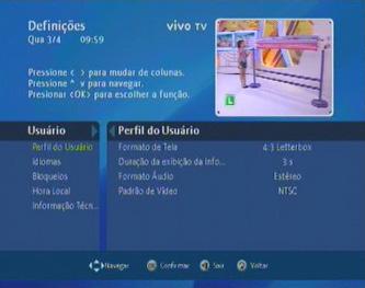 5. Definições O menu Definições do Usuário é um dos menus para reconfigurar o decodificador. 5.1.