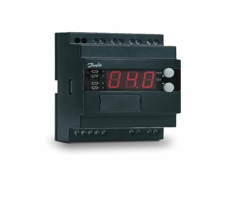 EKC 331T Controladores de capacidade Os controladores são usados para regulagem de capacidade de compressores ou condensadores em pequenos sistemas de refrigeração.