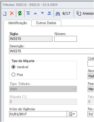 Implementações no TOTVS Gestão Fiscal Cadastro de INSS PJ Cadastro do Tributo Quando as informações fiscais forem originadas no