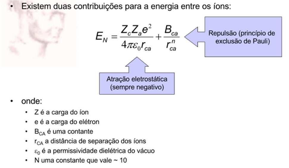 Energia de ligação e a distância entre ions Ligações químicas e estrutura dos