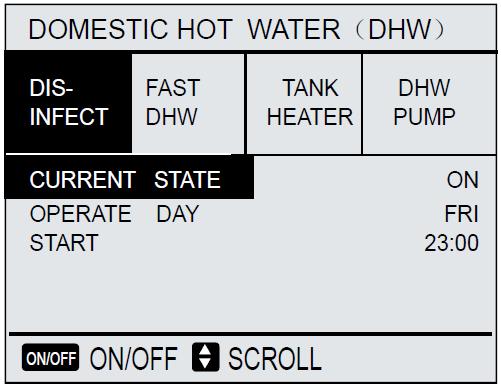 DOMESTIC HOT WATER (DHW) ÁGUA QUENTE SANITÁRIA (AQS) Pressionar ou para seleccionar o modo pretendido. Pressionar OK para confirmar o modo seleccionado.
