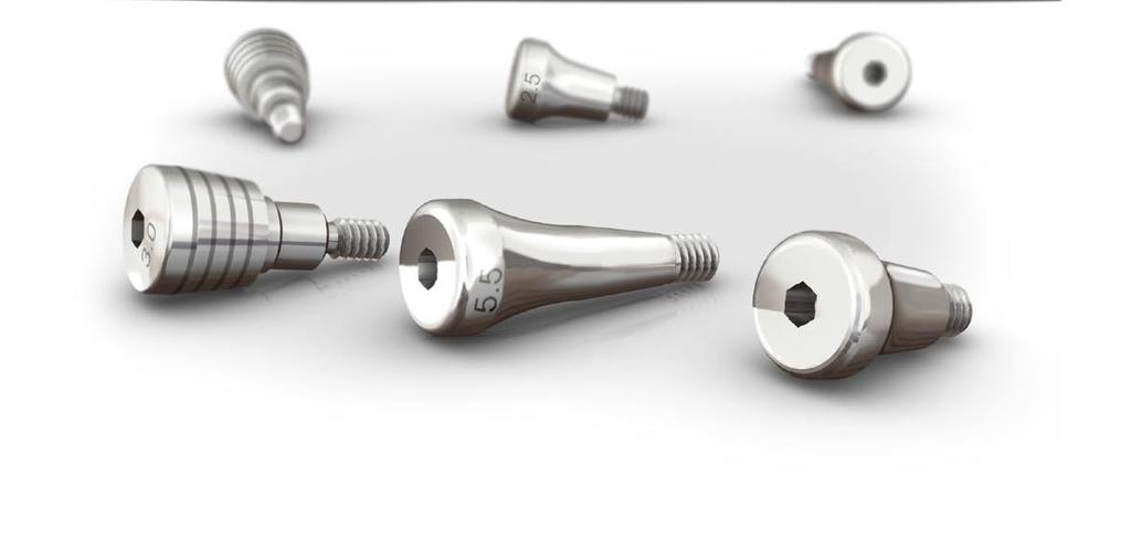 Componentes Protéticos Prosthetics Abutments / Componentes Protésicos Titanium. Laser marks according to the diameter and height. Selection according to the implant design. Titanio.