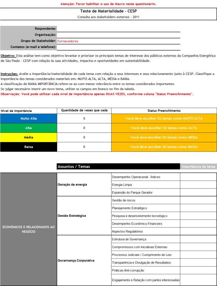 Figura 3: Exemplo de Planilha Eletrônica utilizada na consulta. 2.