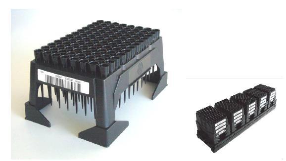 Uma bandeja de racks contém 5 pilhas com 4 NTRs de 96 ponteiras, dando um total de 1920 ponteiras.