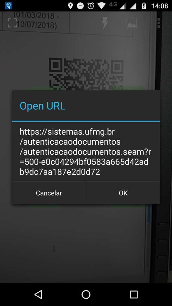 aplicativo para leitura de QR Code, a URL