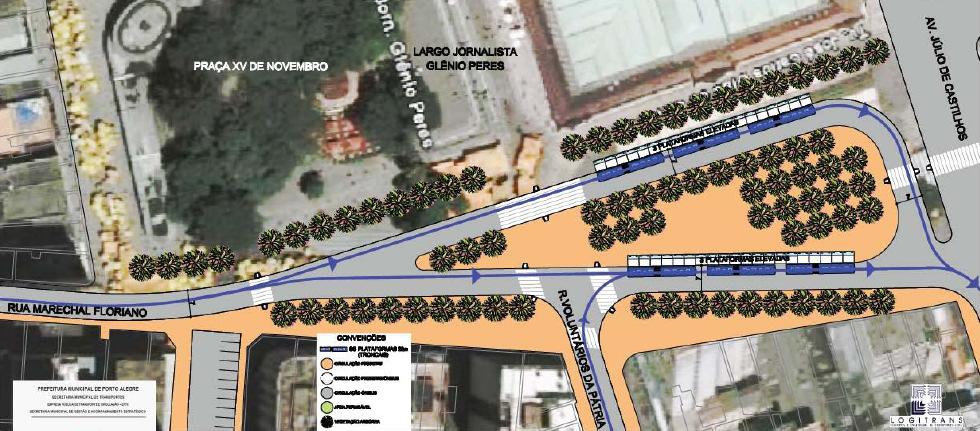 6. PROJETOS DE MOBILIDADE URBANA NA ÁREA DE INTERFERÊNCIA COM AS PROPOSTAS PROJETO SISTEMA DE BRT: Atualmente, a área da Praça Pereira Parobé tem a presença de um grande terminal de ônibus e de uma