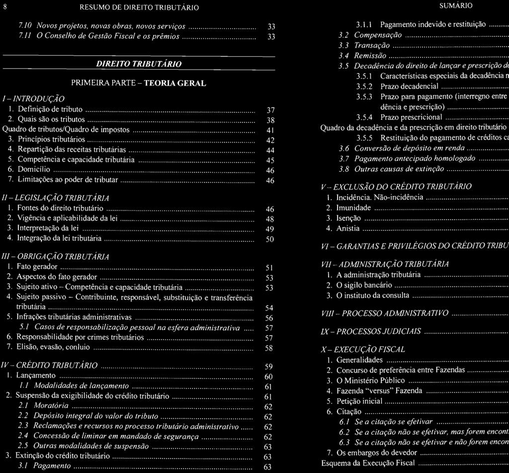 l I. de tributo ".""..."... 37 2. são os tributos..."... 38 Quadro de tributos/quadro de..."..."... 41 3. Princípios tributários..."..."..."."""...".. 42 4. Repartição das receitas tributárias...""... 44 5.