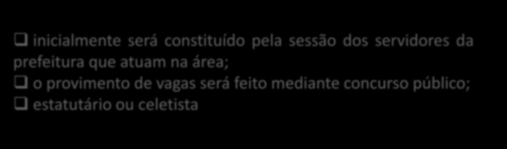 Características Quadro de pessoal inicialmente será constituído pela sessão dos servidores da