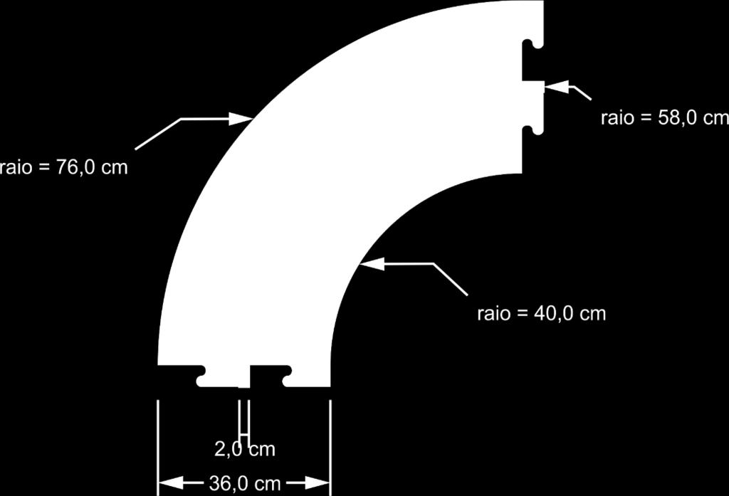 V. O raio médio dos arcos será de, pelo menos, 58,0 cm.