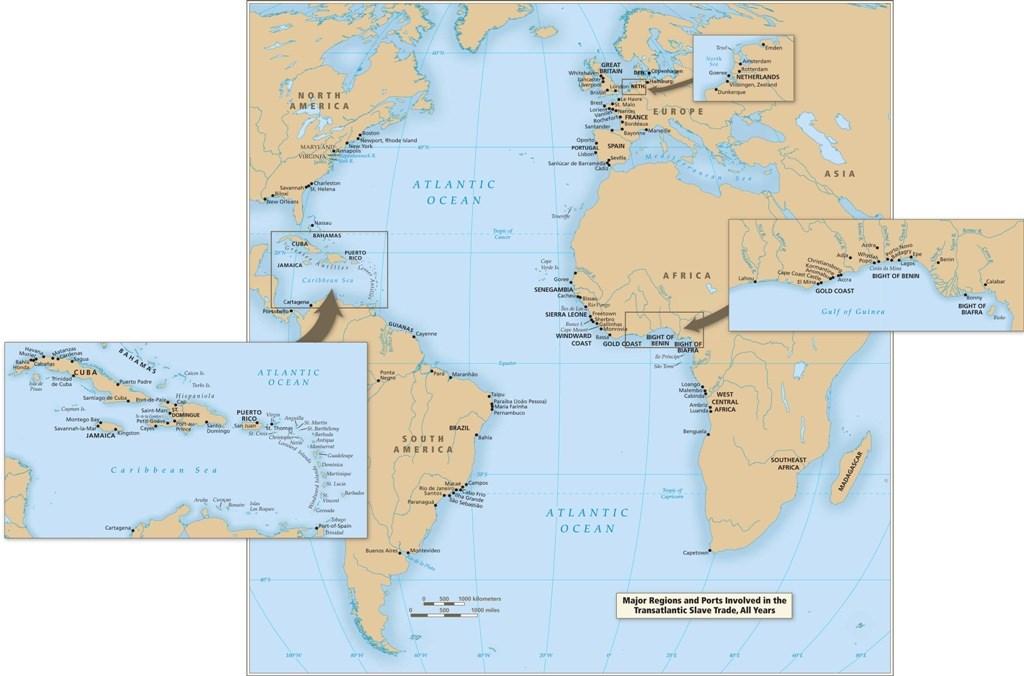 Principais regiões e portos envolvidos no comércio transatlântico de escravos Poucos centros comerciais do mundo