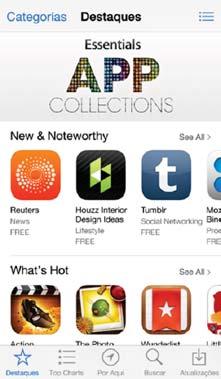 App Store 23 Visão geral da App Store Ver a sua Lista de Desejos. Visualizar compras e atualizações.