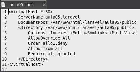 Rota Inicial: (compreendendo o funcionamento) O host virtual criado (arquivo aula05.conf) configurou um servidor com nome aula05.