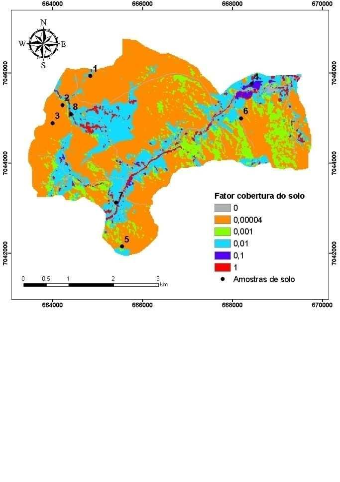 O mapa do fator topográfico LS foi construído pela multiplicação do mapa de comprimento de rampa (L) e de declividade (S).