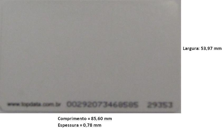 Especificações Técnicas Inner Rep 12.4 Especificações dos Cartões de Proximidade TopProx Topdata As dimensões do cartão de proximidade TopProx estão de acordo com a norma ISO7816-1.