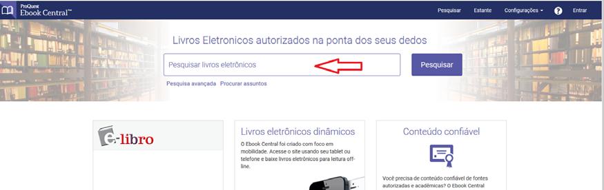 Digite uma palavra ou uma frase e clique sobre o botão Pesquisar no ebrary. A busca simples será executada em todos os livros em qualquer idioma ou assunto.