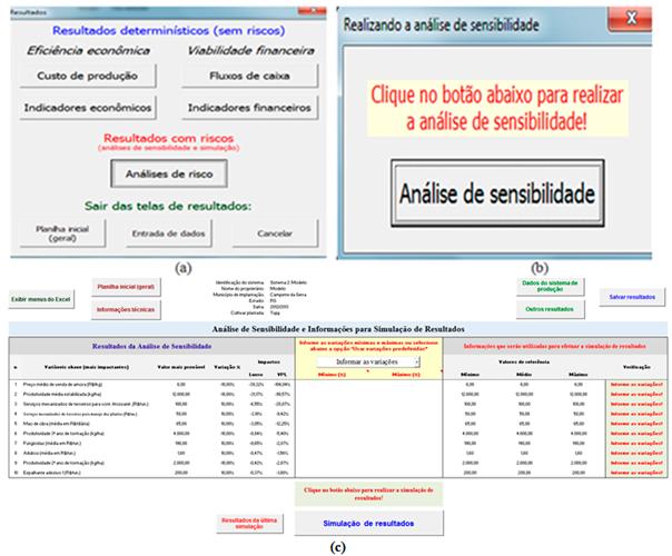 12 GestFrut_Amora: Sistema para Avaliações Econômico-financeiras da Produção de Amora Fig. 19. Representação das janelas e telas iniciais das análises sob condições de incertezas.