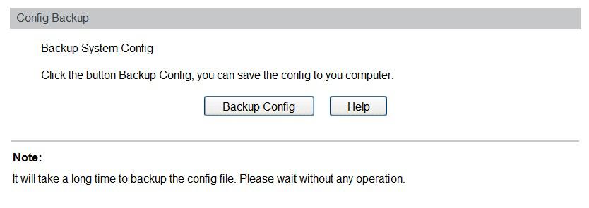 Config backup Nesta página você poderá realizar o backup das configurações atuais do switch e salvá-los em um arquivo no seu computador, para uma restauração futura.
