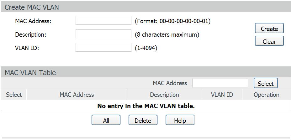 As seguintes informações são exibidas na tela: VLAN of port VLAN ID select: digite o VLAN ID desejado no campo correspondente e clique em Select para selecionar a VLAN.