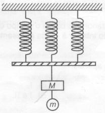 desprezível a um segundo conjunto, formado por duas massas M e m, tal que M = m. Considere ainda, que o sistema oscila verticalmente em MHS (movimento harmônico simples) com freqüência f.