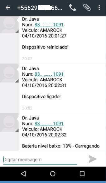 3.2 - É possível receber alertas de quando o veículo for ligado ou desligado, e de quando a bateria do rastreador estiver abaixo de 20%.