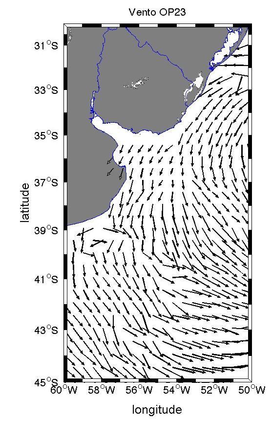 5 RESULTADOS - SIMULAÇÕES NUMÉRICAS As características sinóticas dos campos de vento simulados pelo Modelo ETA a 10 m foram comparados com as observações de vento derivadas do QuikScat para o mesmo