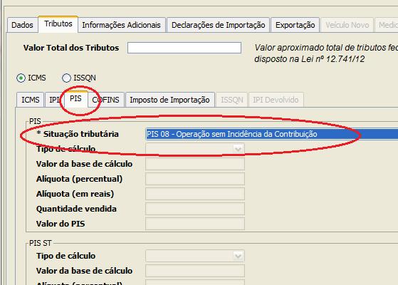 ABA PIS SITUAÇÃO TRIBUTÁRIA: PIS08- OPERAÇÃO SEM INCIDENCIA DA CONTRIBUIÇÃO