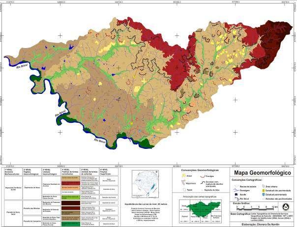 Figura 03 - Mapa geomorfológico da área de estudo. Quadro 1: Distribuição dos níveis de compartimentação geomorfológica na área de estudo.