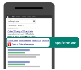 Extensões de Aplicativos As Extensões de Aplicativos são elementos adicionais de seu anúncio, que promovem seus aplicativos ios, Android e Windows para computadores, tablets e smartphones.
